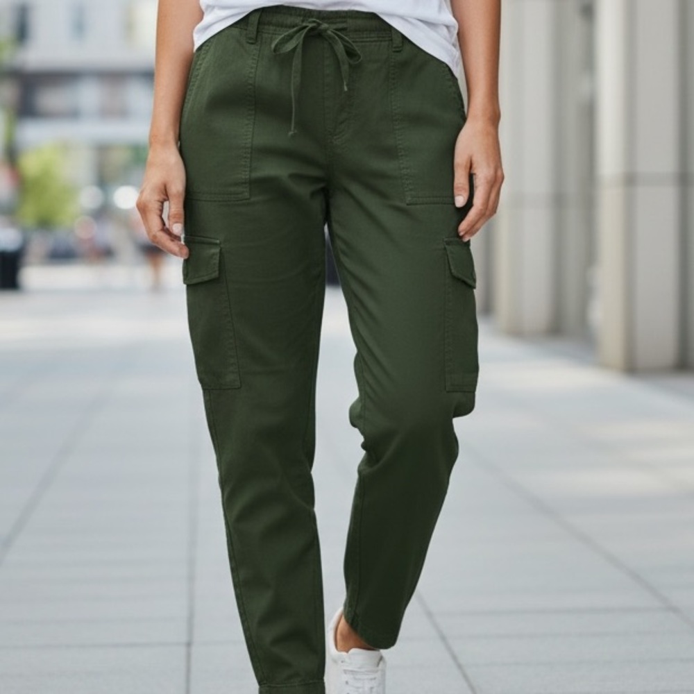 J.Crew Army Green Linen Cotton Blend Utility‎ Cargo Crop Pants